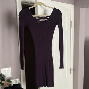 Elegant Purple Long Sleeve Sweater Dress